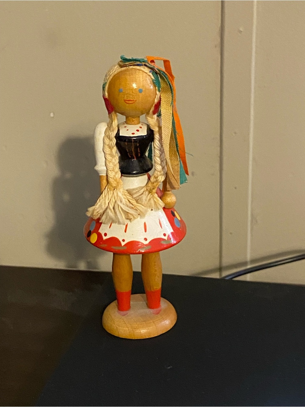 Wooden VTG Poland blonde hair doll 5” painted figure